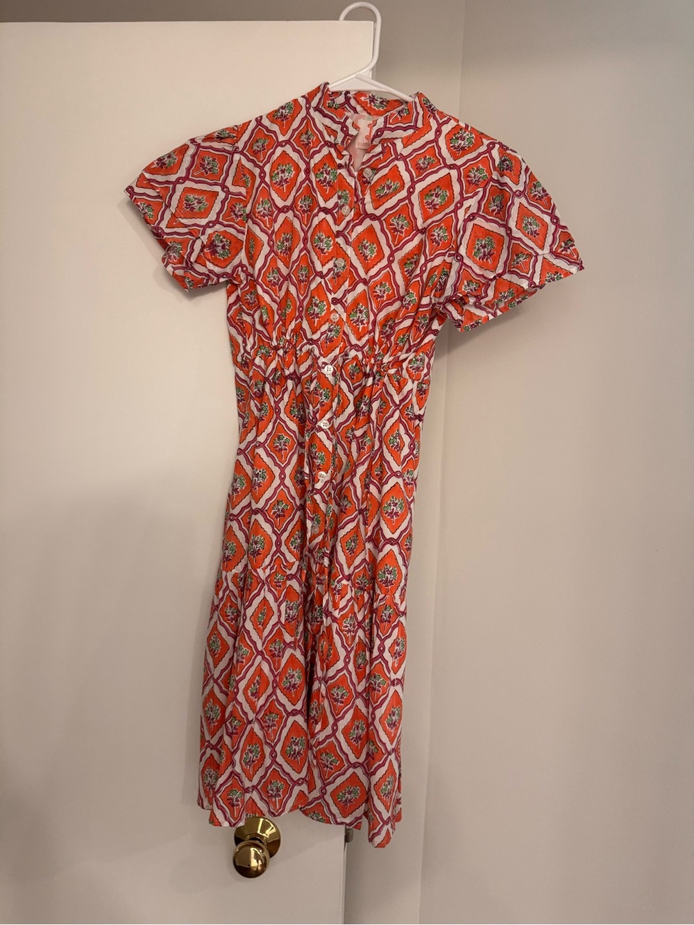Victoria Dunn Coral and White Geo-Print Mini Dress